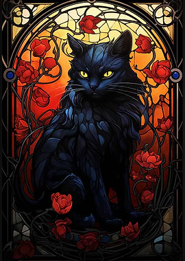 Black Cat in Stained Glass