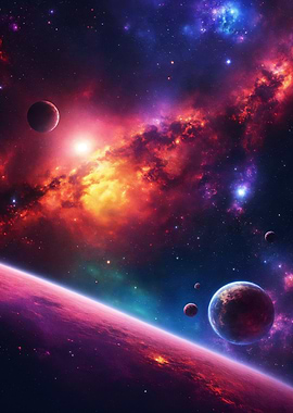 Cosmic Nebula with Planets