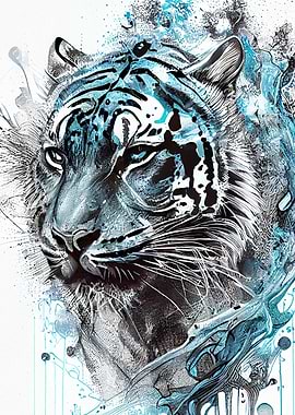 Blue Tiger Abstract Art