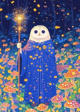 Owl Wizard in Mushroom Forest
