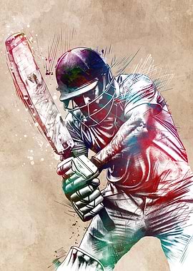 Cricket Player Watercolor Art