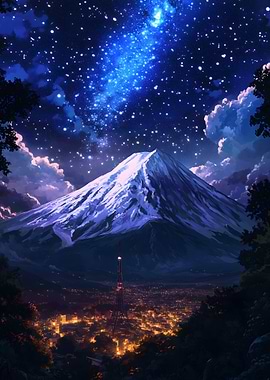 Night Sky galaxy fuji Mountain Japan