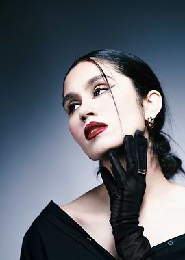 Woman in Black with Red Lipstick