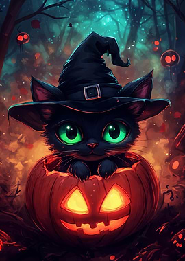 Black Cat in Pumpkin