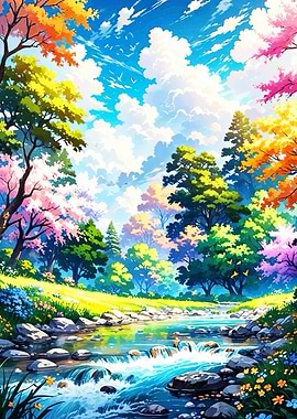 Colorful Forest Stream