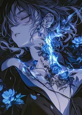 sexy Girl with Blue Roses