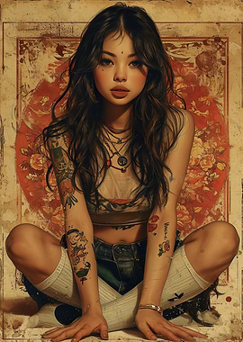 Tattooed Woman in Vintage Style
