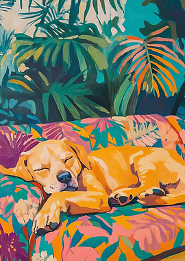 Sleeping Dog in Tropical Garden