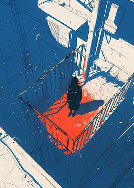 Lonely Figure on Rooftop