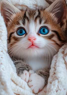 Cute Kitten in Blanket