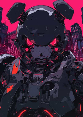 Cyberpunk Robot with Red Eyes