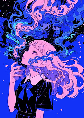 Anime Girl with Cosmic Smoke