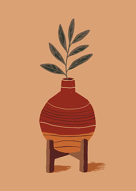 Clay Vase with Plant