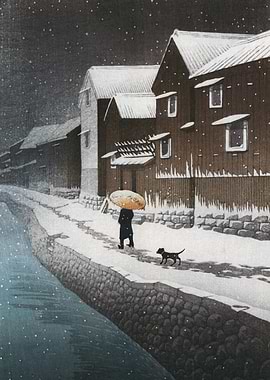 Snow at Shinkawabata Street