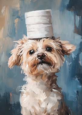 Dog with Toilet Paper Hat