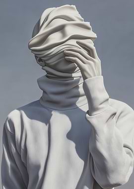 White Sculpture with Draped Fabric