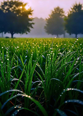 Dewy Grass Field