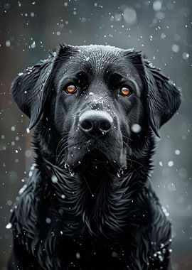 Black Labrador in Snow