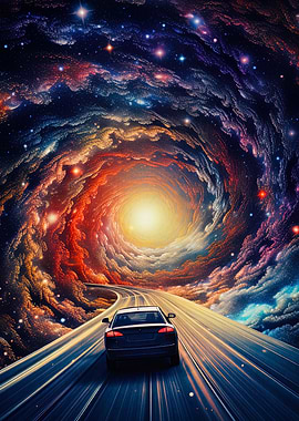 Car Driving Through Galaxy