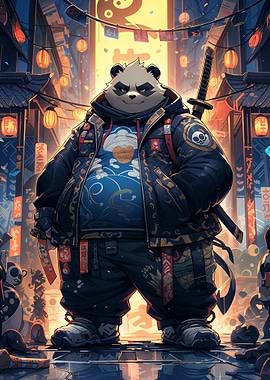 Panda Samurai in Neon City
