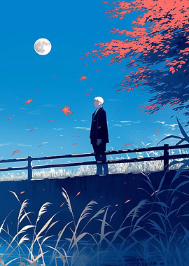 Lonely Figure Under the Moon