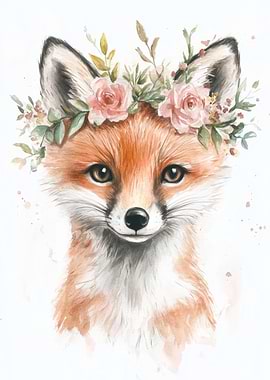 Fox with Floral Crown