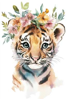 Tiger Cub with Floral Crown
