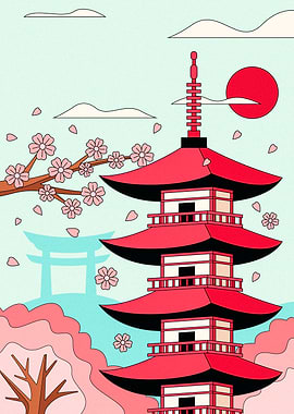 Japanese Pagoda Illustration