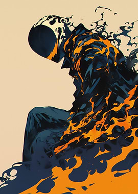 Burning Figure in Helmet