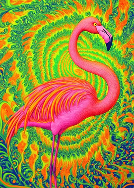 Pink Flamingo Psychedelic Art, Vibrant Pink Flamingo