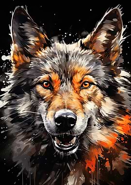 Wolf Portrait with Splashes