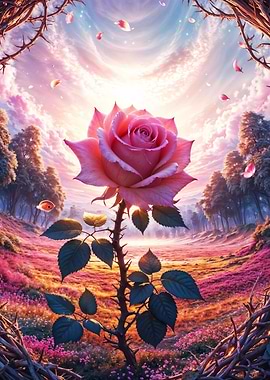 Pink Rose in a Dreamy Landscape