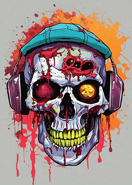 Zombie Skull with Headphones