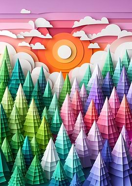Papercraft Forest Sunset