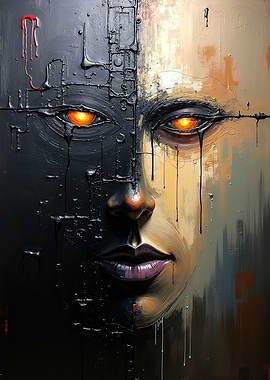 Cybernetic Face Oil Painting