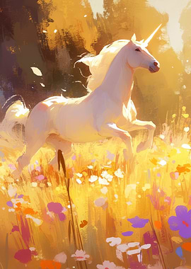 White Unicorn in Meadow