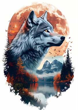 Wolf and Full Moon