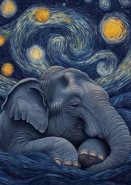 Elephant Under Starry Night