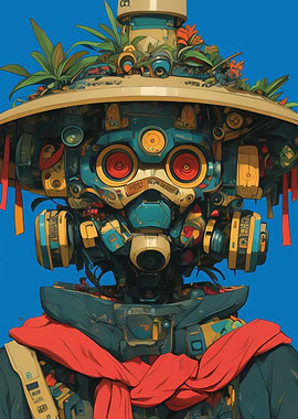 Cyberpunk Robot with Plants