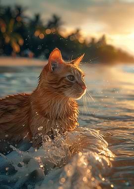 Orange Cat in the Ocean
