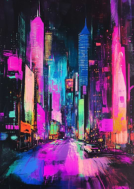 Neon Cityscape Crayon Scratch Art