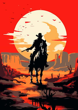 Lone Cowboy Sunset