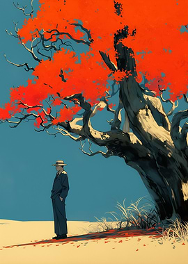 Man Under Red Tree