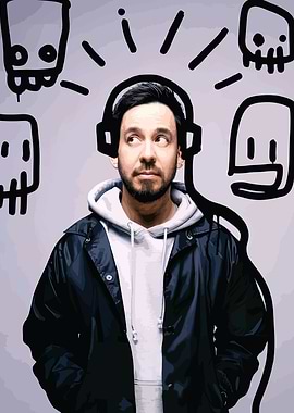 Man with Headphones and Doodle Art