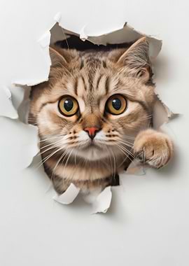 Curious Cat Peeking Through Hole