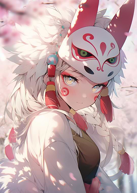 Anime Girl with Fox Mask