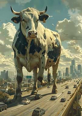 Giant Cow in City