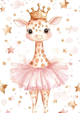Giraffe Princess Watercolor