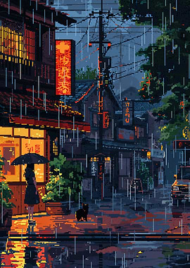 Rainy night pixel art