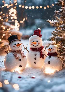Snowman Family in Winter